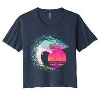 Retro Surfer Shark Wave Crop Top