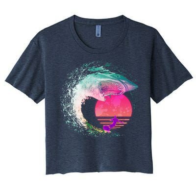 Retro Surfer Shark Wave Women's Crop Top Tee