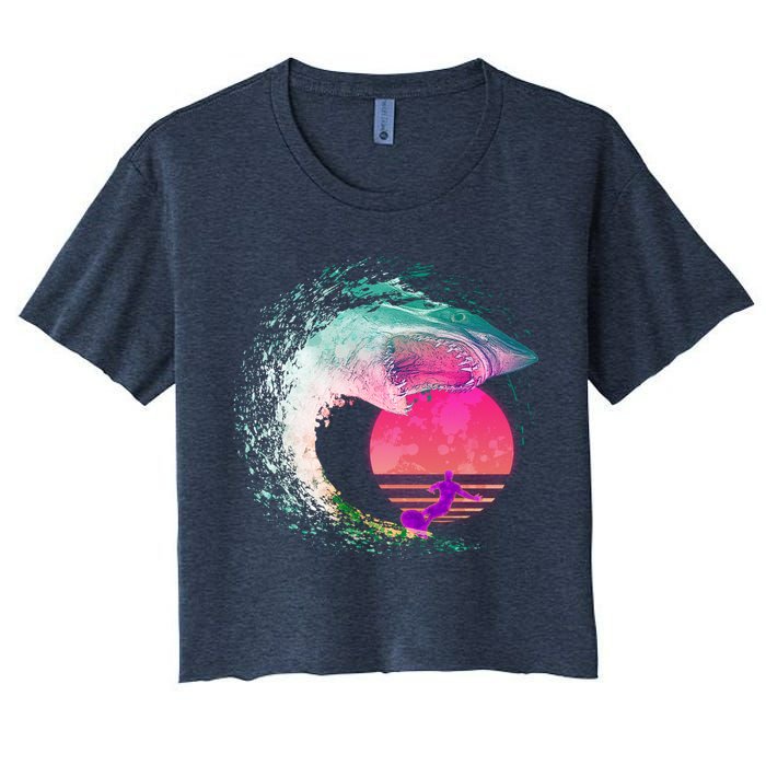 Retro Surfer Shark Wave Crop Top