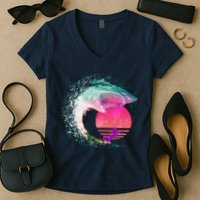 Retro Surfer Shark Wave Women's V-Neck T-Shirt