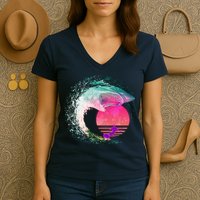Retro Surfer Shark Wave Women's V-Neck T-Shirt