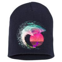 Retro Surfer Shark Wave Short Acrylic Beanie