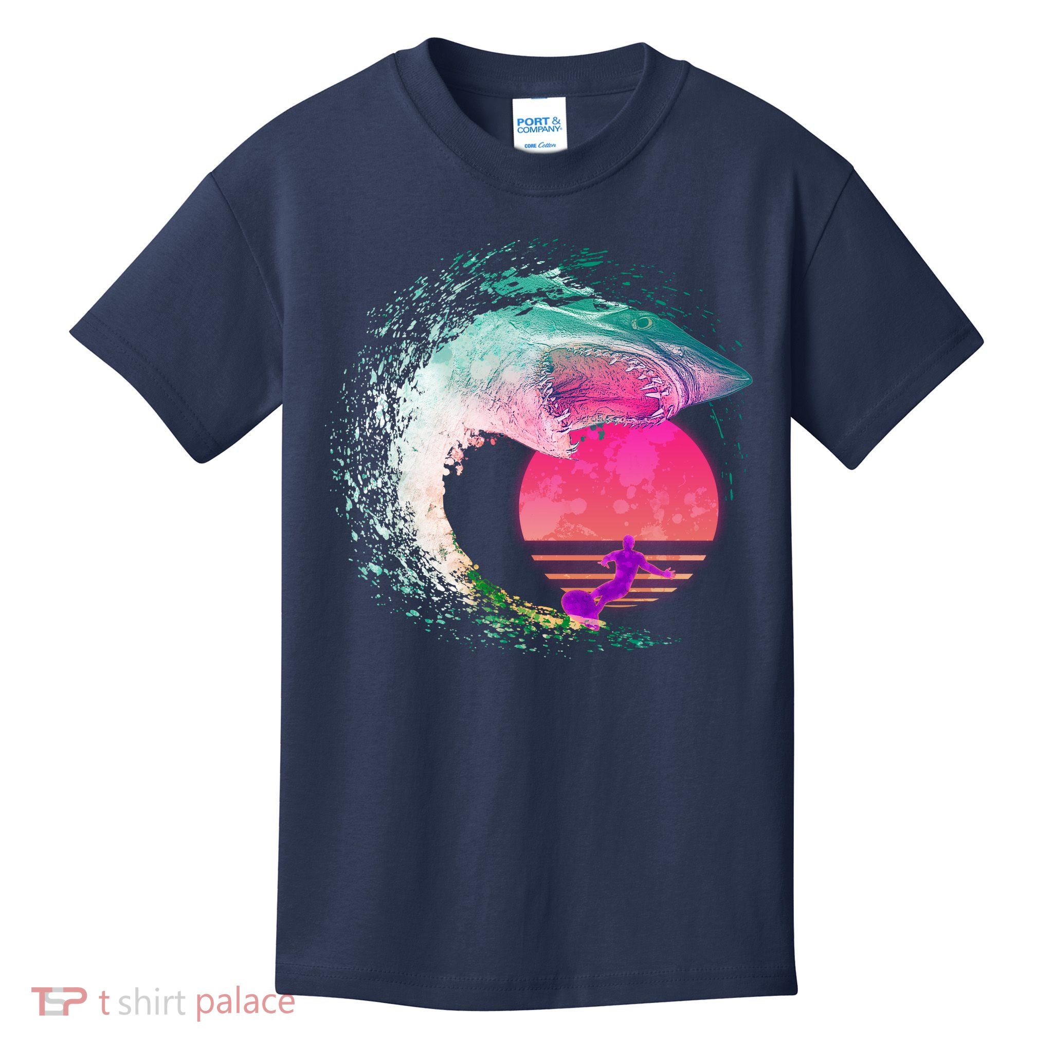 Retro Surfer Shark Wave Kids T-Shirt
