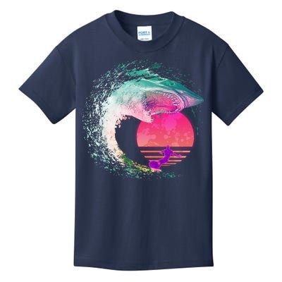 Retro Surfer Shark Wave Kids T-Shirt