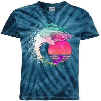 Retro Surfer Shark Wave Kids Tie-Dye T-Shirt