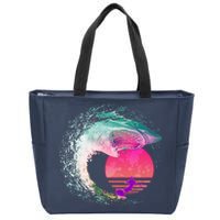 Retro Surfer Shark Wave Zip Tote Bag