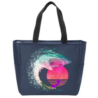 Retro Surfer Shark Wave Zip Tote Bag