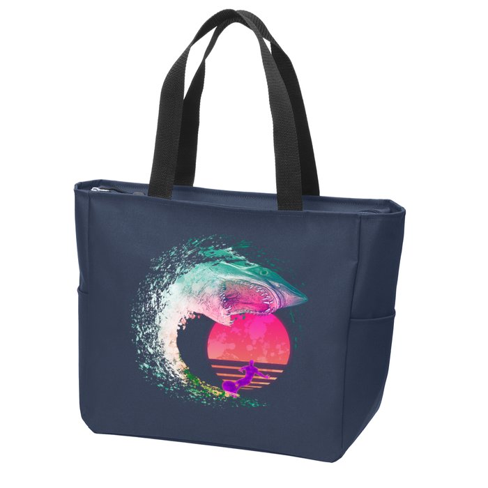Retro Surfer Shark Wave Zip Tote Bag