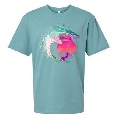 Retro Surfer Shark Wave Sueded Cloud Jersey T-Shirt