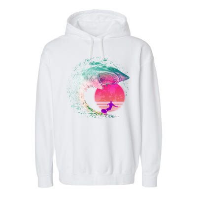 Retro Surfer Shark Wave Garment-Dyed Fleece Hoodie