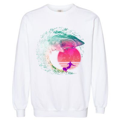 Retro Surfer Shark Wave Garment-Dyed Sweatshirt