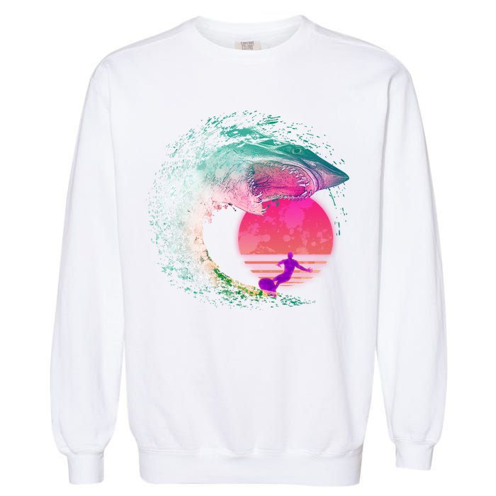 Retro Surfer Shark Wave Garment-Dyed Sweatshirt