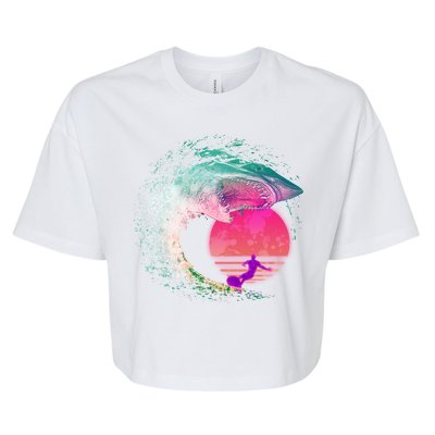 Retro Surfer Shark Wave Bella+Canvas Jersey Crop Tee