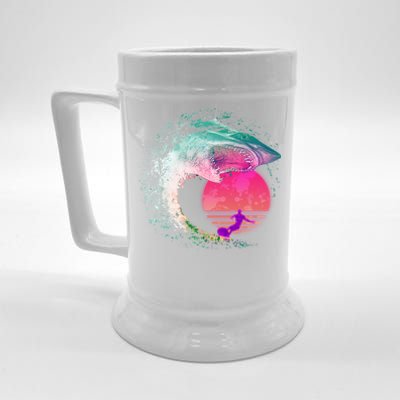 Retro Surfer Shark Wave Beer Stein