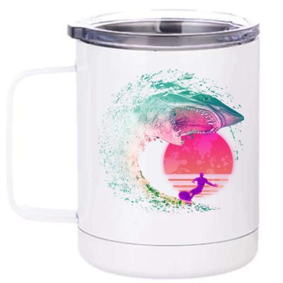 Retro Surfer Shark Wave 12 oz Stainless Steel Tumbler Cup