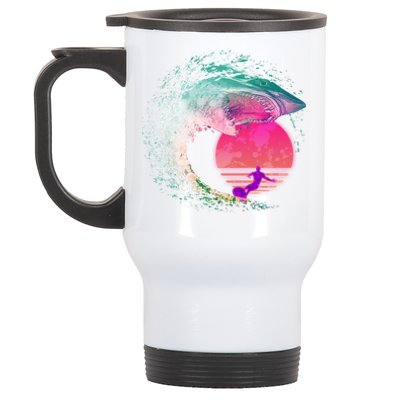 Retro Surfer Shark Wave Stainless Steel Travel Mug