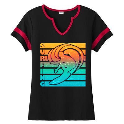 Retro Surfing Ladies Halftime Notch Neck Tee