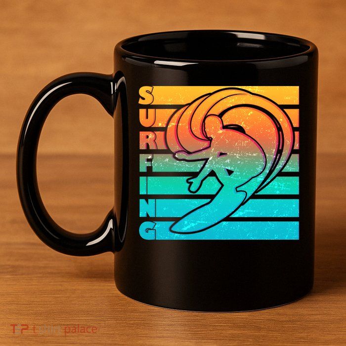 Retro Surfing 11oz C Handle Ceramic Mug