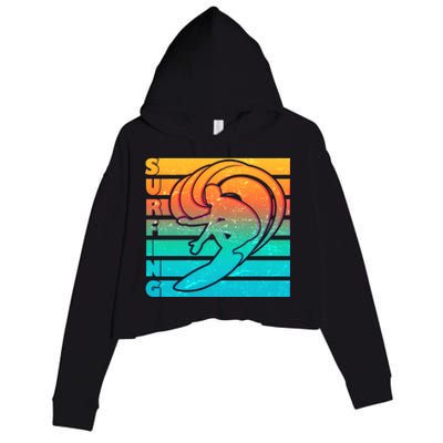 Retro Surfing Crop Fleece Hoodie