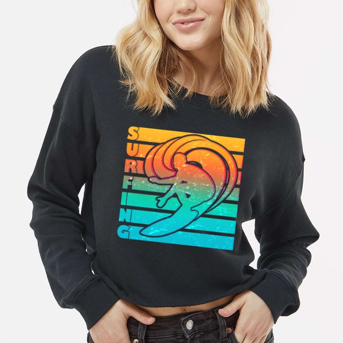 Retro Surfing Cropped Pullover Crew
