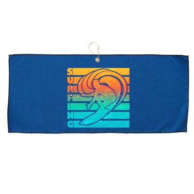 Retro Surfing Large Microfiber Waffle Golf Towel