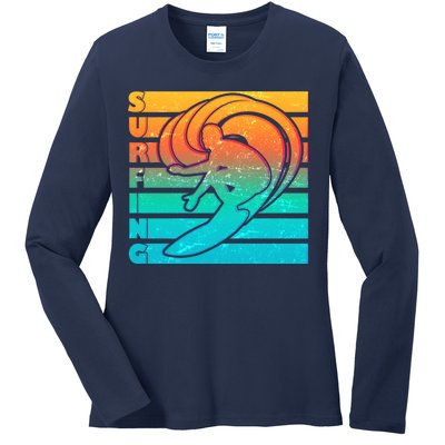 Retro Surfing Ladies Long Sleeve Shirt