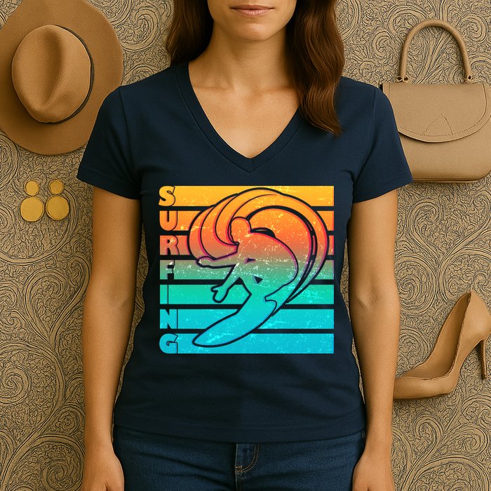 Retro Surfing Women's V-Neck T-Shirt