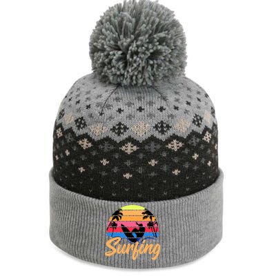 Retro Surfing Logo The Baniff Cuffed Pom Beanie