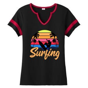 Retro Surfing Logo Ladies Halftime Notch Neck Tee