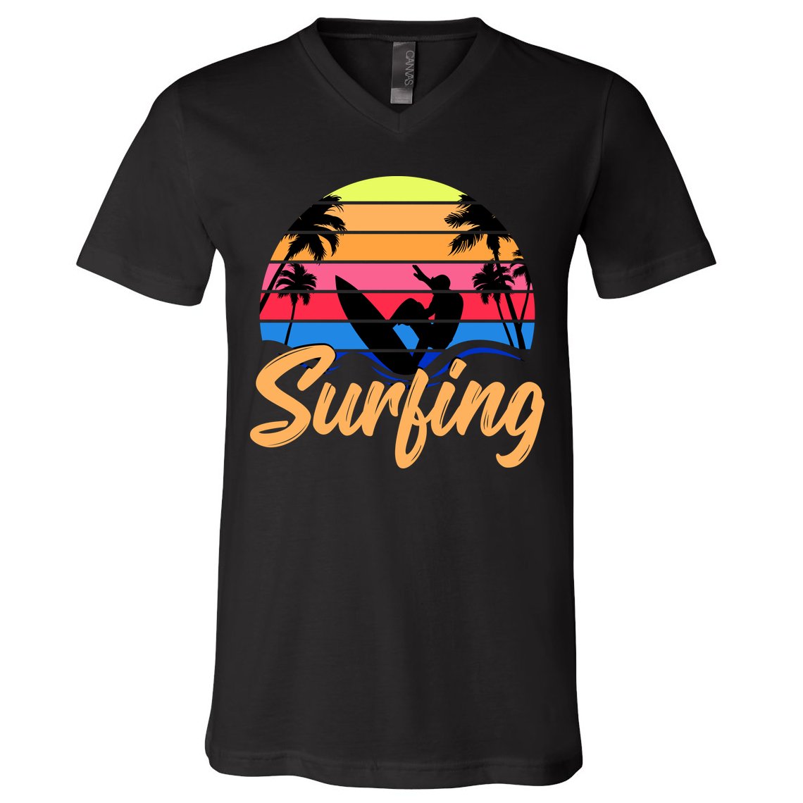 Retro Surfing Logo V-Neck T-Shirt