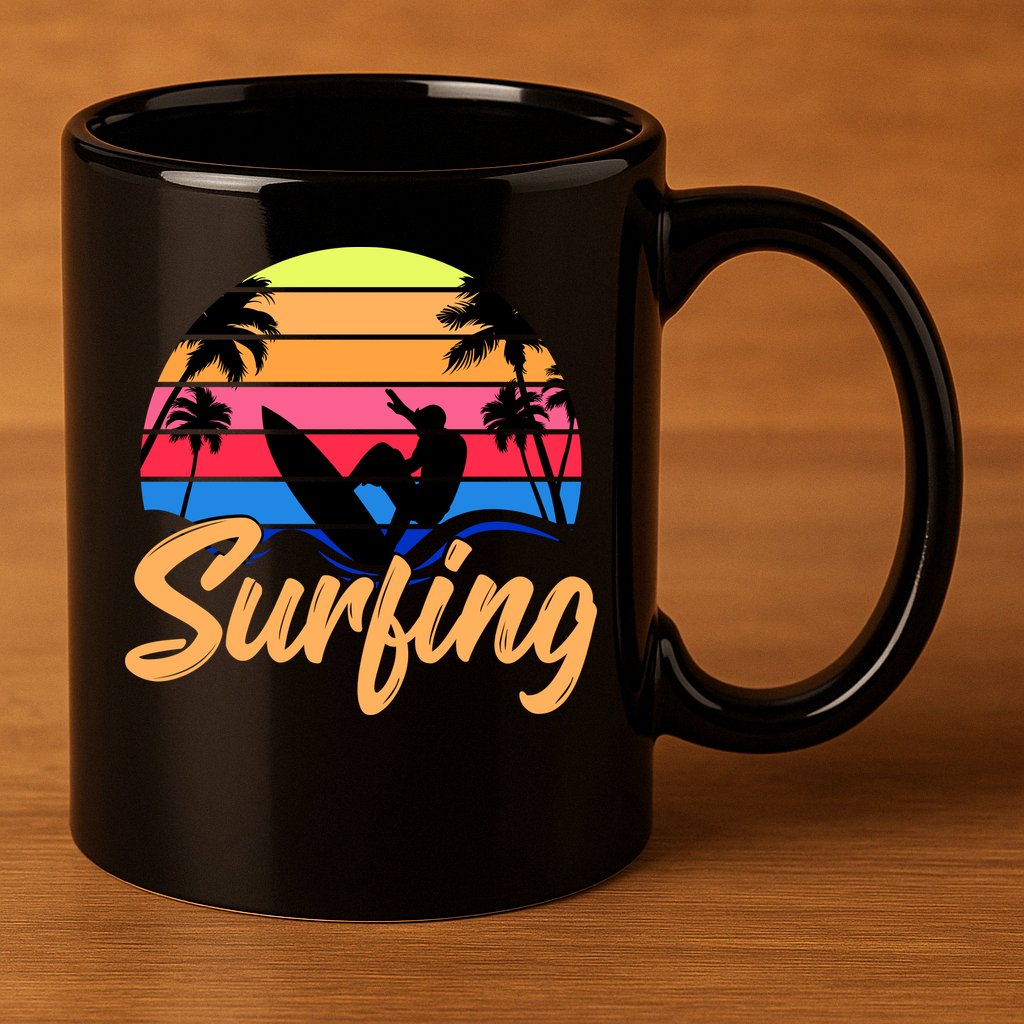 Retro Surfing Logo 11oz C Handle Ceramic Mug