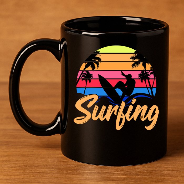 Retro Surfing Logo 11oz C Handle Ceramic Mug