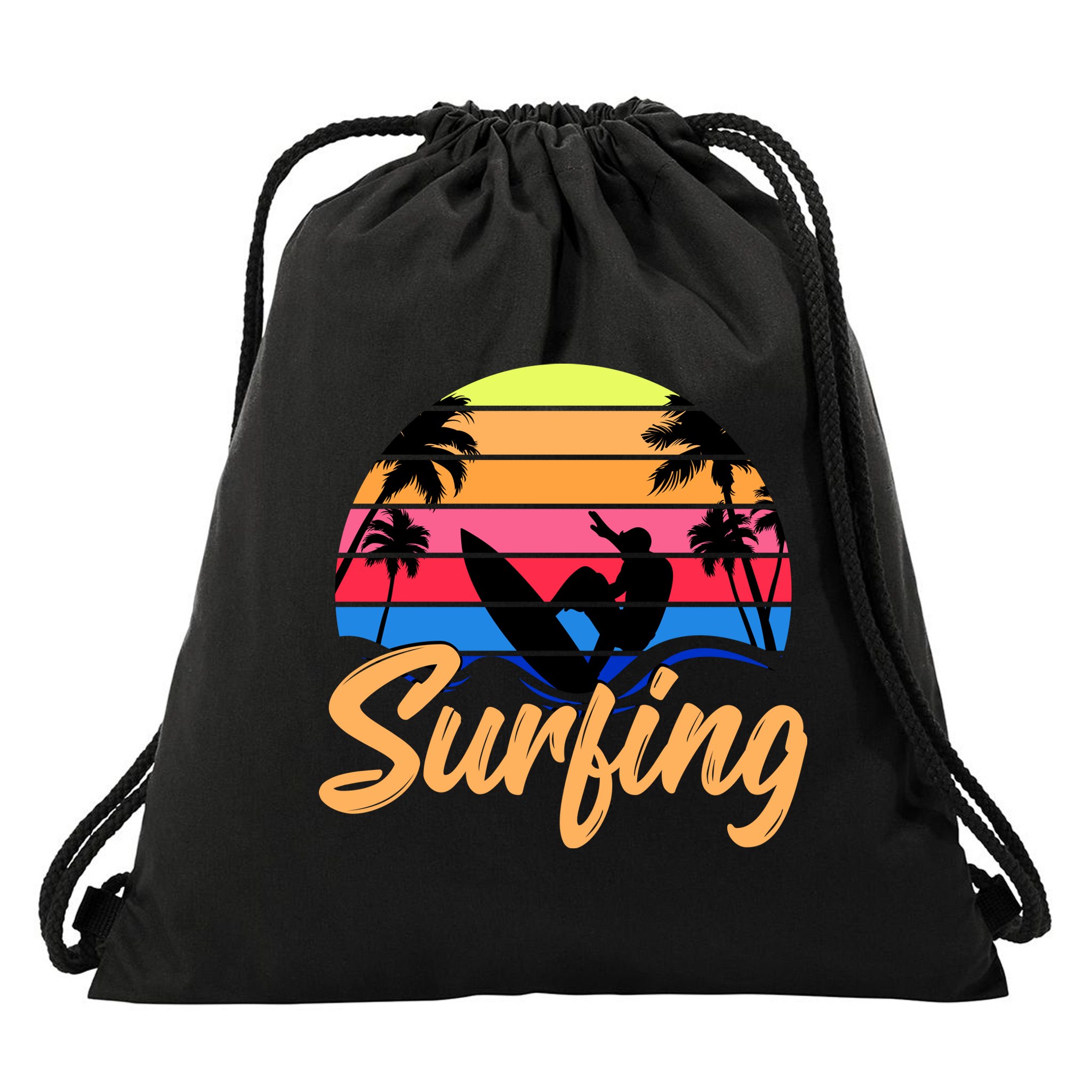 Retro Surfing Logo Drawstring Bag