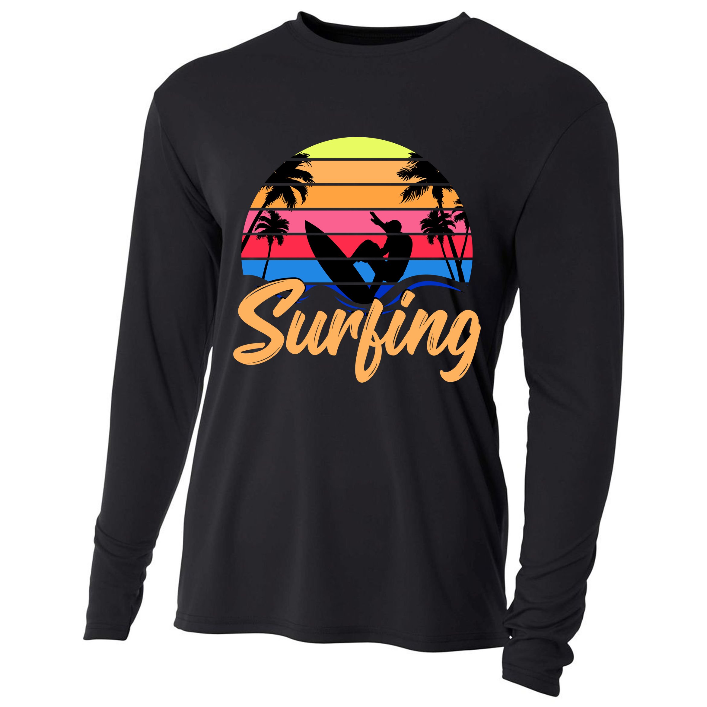 Retro Surfing Logo Cooling Performance Long Sleeve Crew