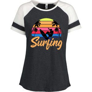 Retro Surfing Logo Enza Ladies Jersey Colorblock Tee