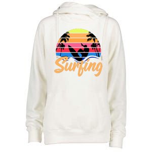 Retro Surfing Logo Womens Funnel Neck Pullover Hood