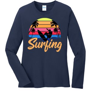 Retro Surfing Logo Ladies Long Sleeve Shirt