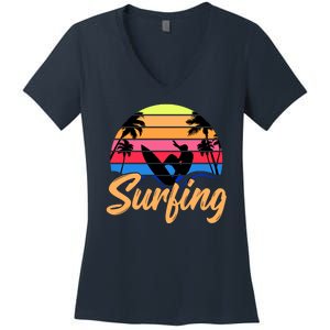 Retro Surfing Logo Women's V-Neck T-Shirt