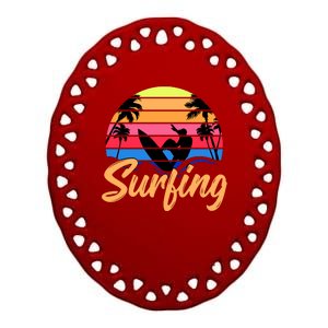 Retro Surfing Logo Ceramic Oval Ornament