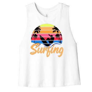 Retro Surfing Logo Women's Racerback Cropped Tank