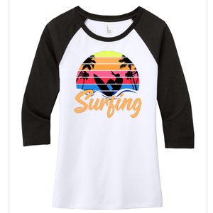 Retro Surfing Logo Women's Tri-Blend 3/4-Sleeve Raglan Shirt