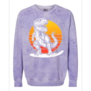 Retro Surfing T-Rex Colorblast Crewneck Sweatshirt