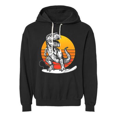 Retro Surfing T-Rex Garment-Dyed Fleece Hoodie
