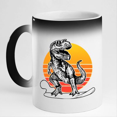 Retro Surfing T-Rex 11oz Black Color Changing Mug