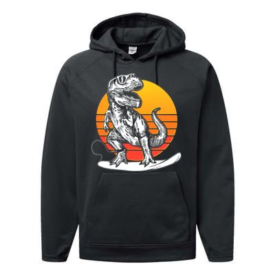 Retro Surfing T-Rex Performance Fleece Hoodie