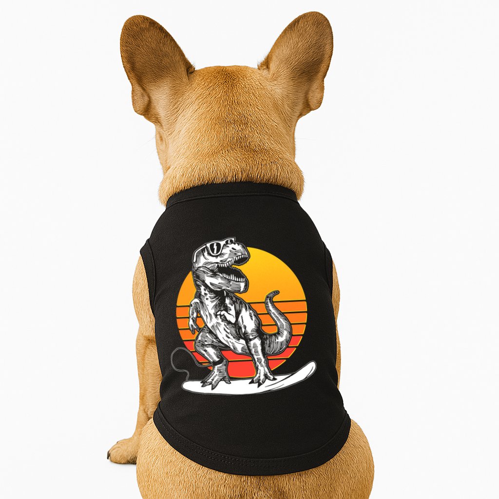 Retro Surfing T-Rex Doggie Tank