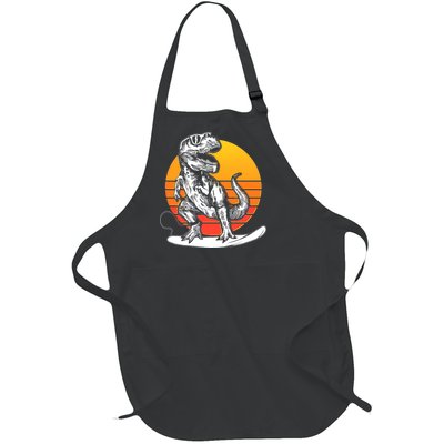 Retro Surfing T-Rex Full-Length Apron With Pockets