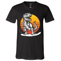 Retro Surfing T-Rex V-Neck T-Shirt