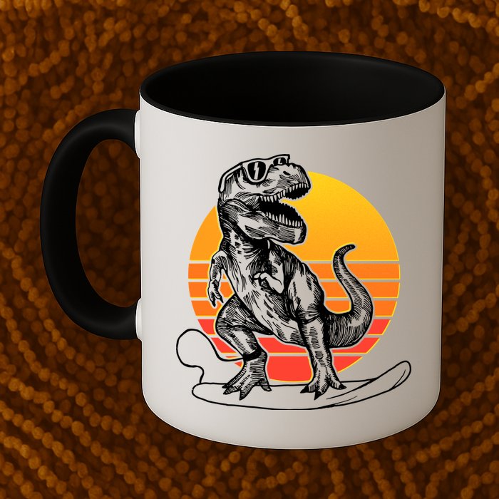 Retro Surfing T-Rex Mug