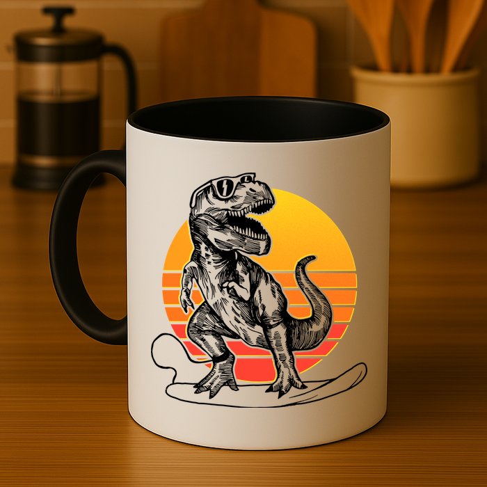 Retro Surfing T-Rex Mug